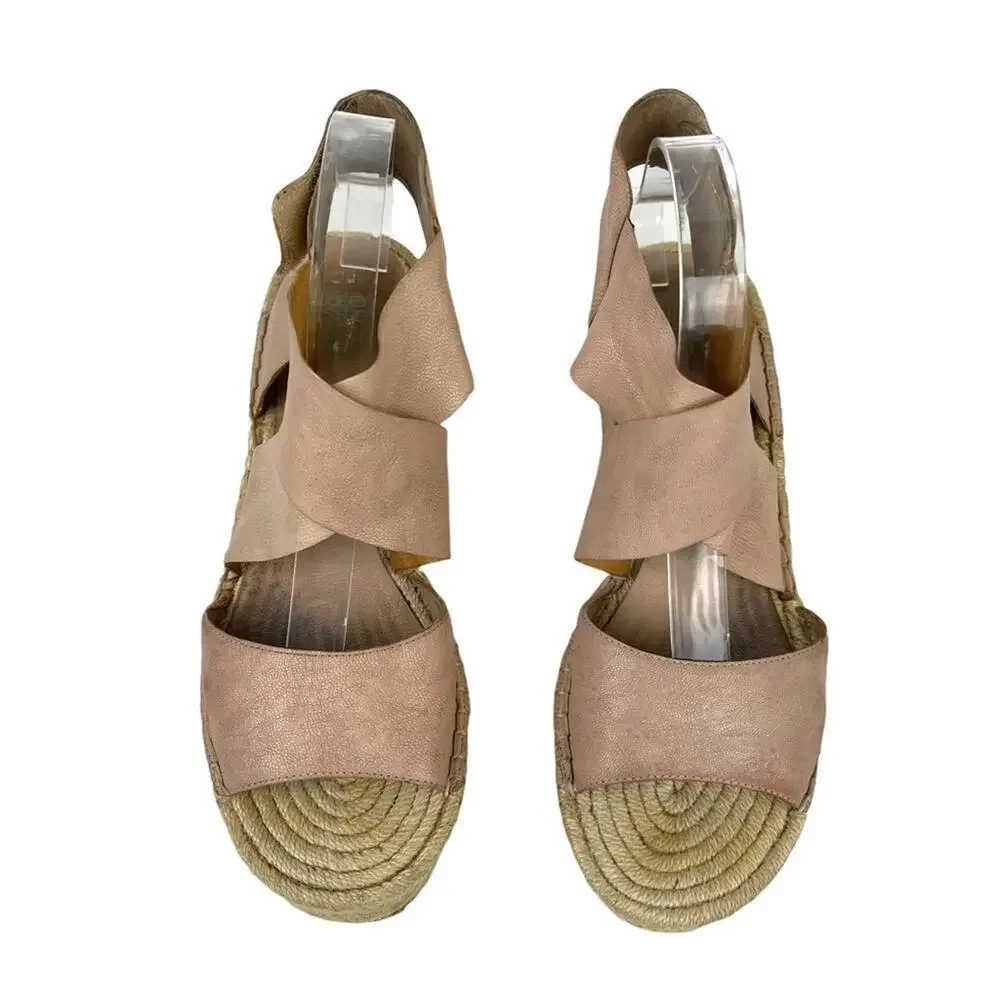 Eileen Fisher Womens SZ 10 Willow Nude Espadrille Platform Leather Wedge Sandals